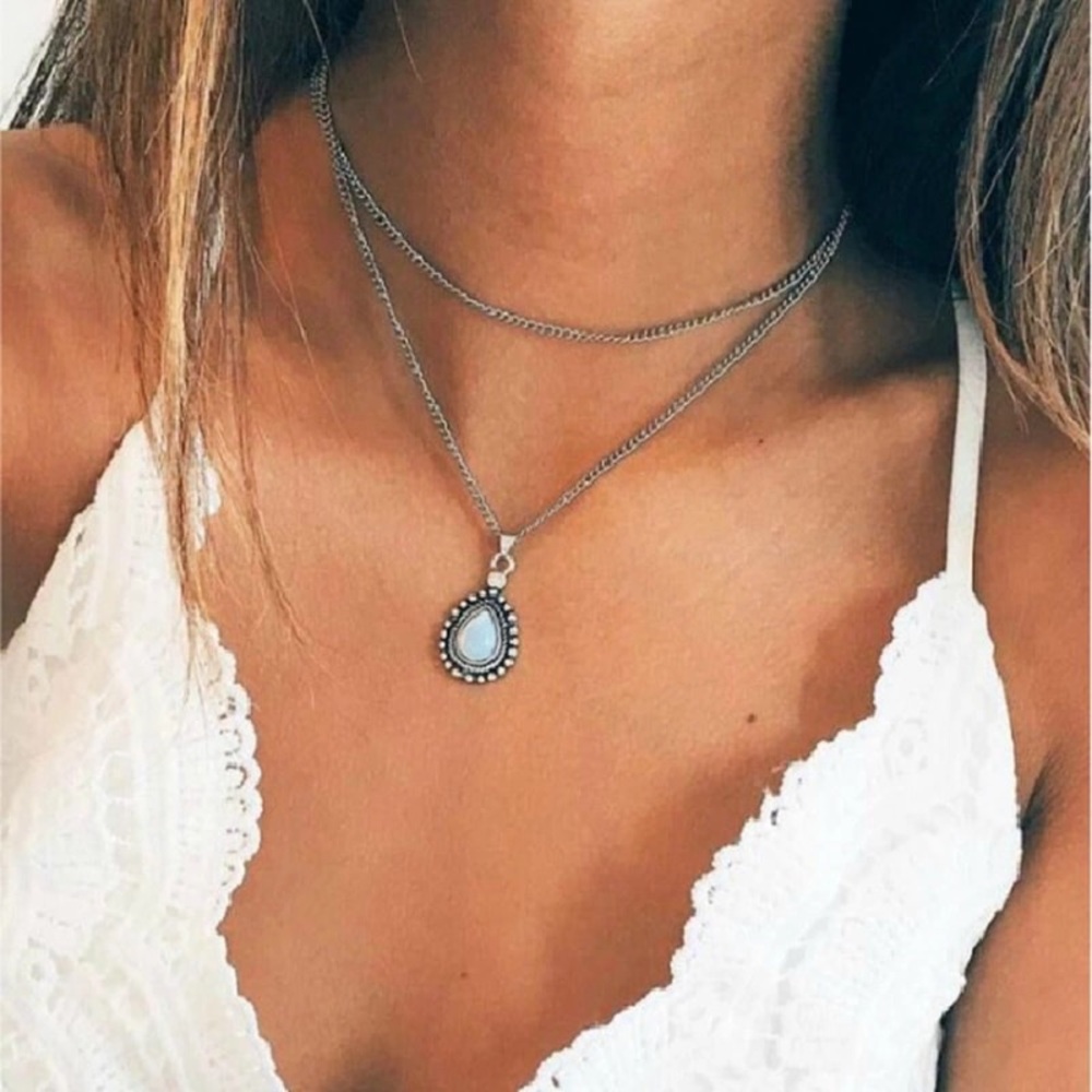 NEW double layer vintage waterdrop choker necklace
